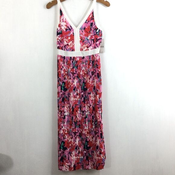 Katherine Kelly Quinn Floral Sleeveless V-Neck Pleated Dress Spring Blooms 4 NWT - Picture 8 of 13